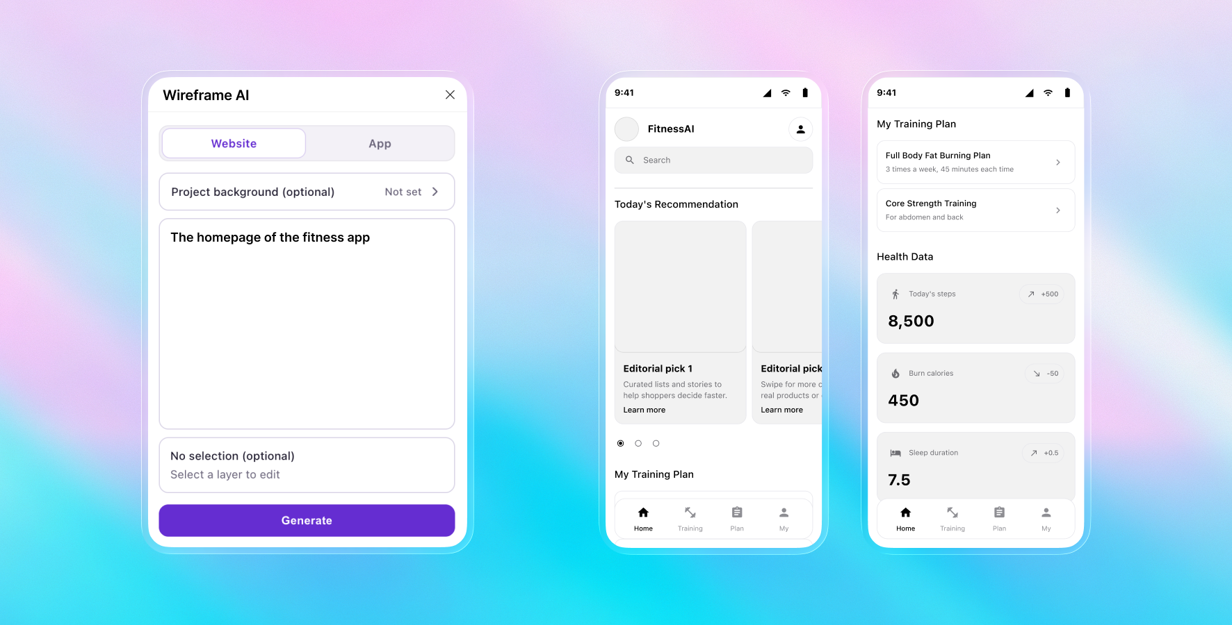 Wireframe AI plugin in Figma: wireframes on the canvas